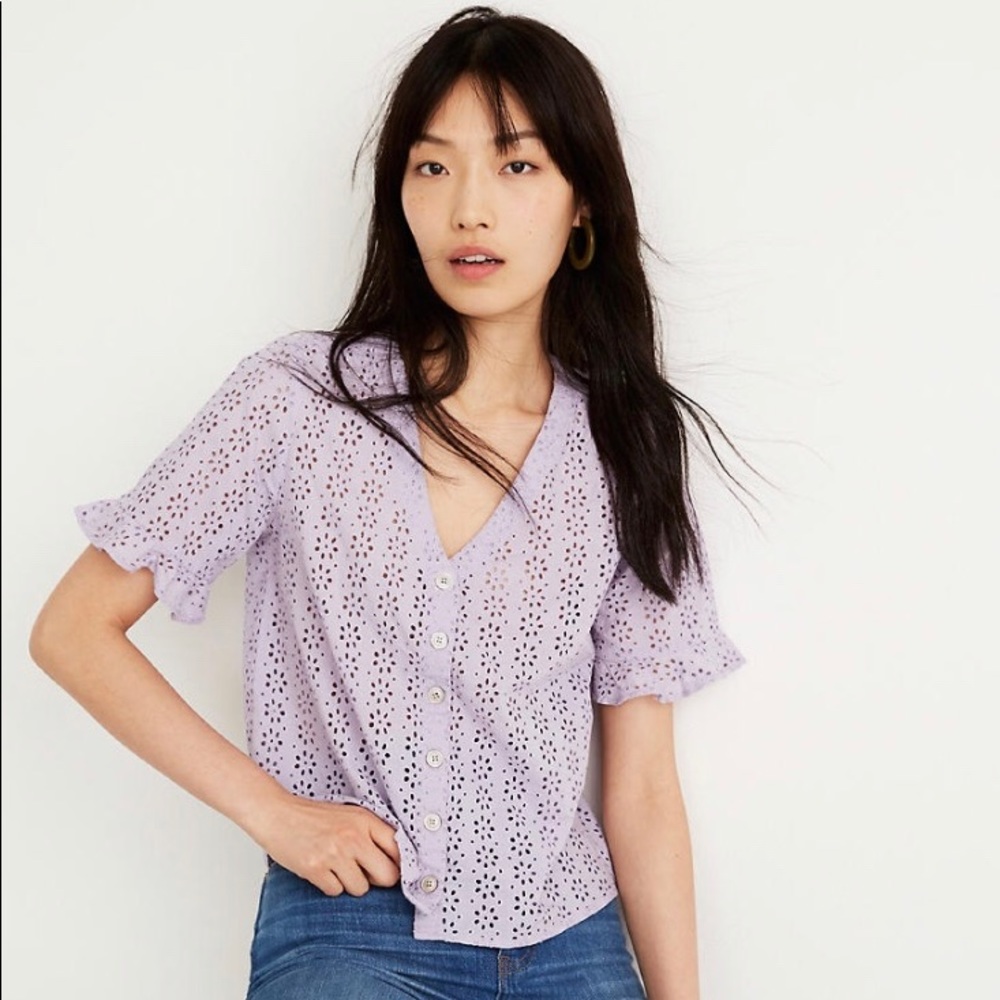 Madewell Eyelet Village Ruffle-Sleeve Shirt